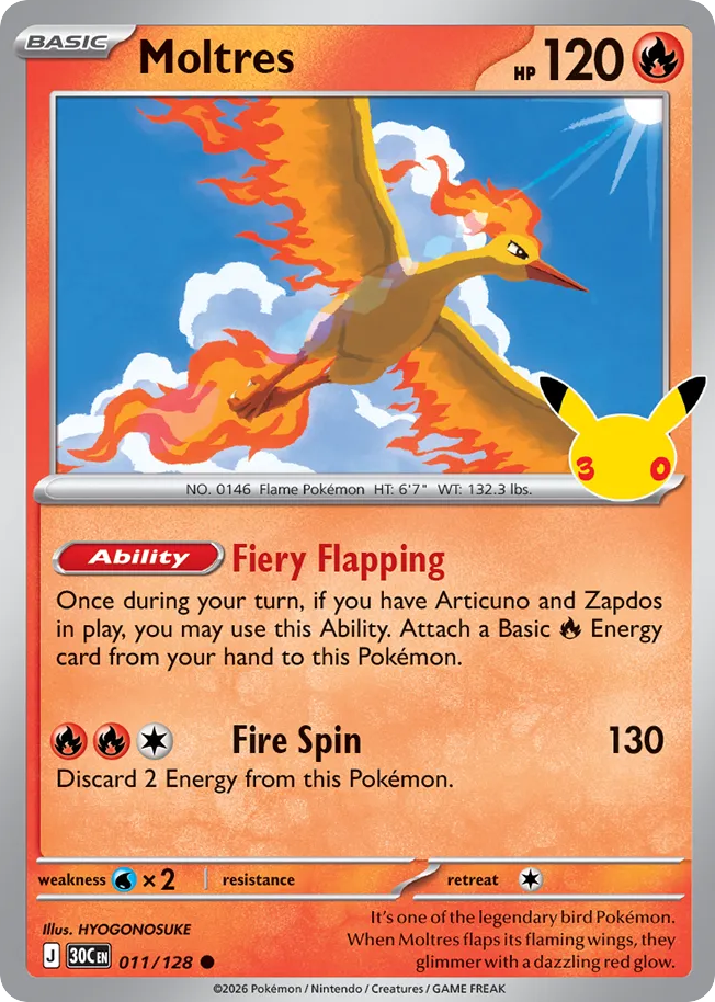Moltres 11/128 — 30th Celebration Pokémon card