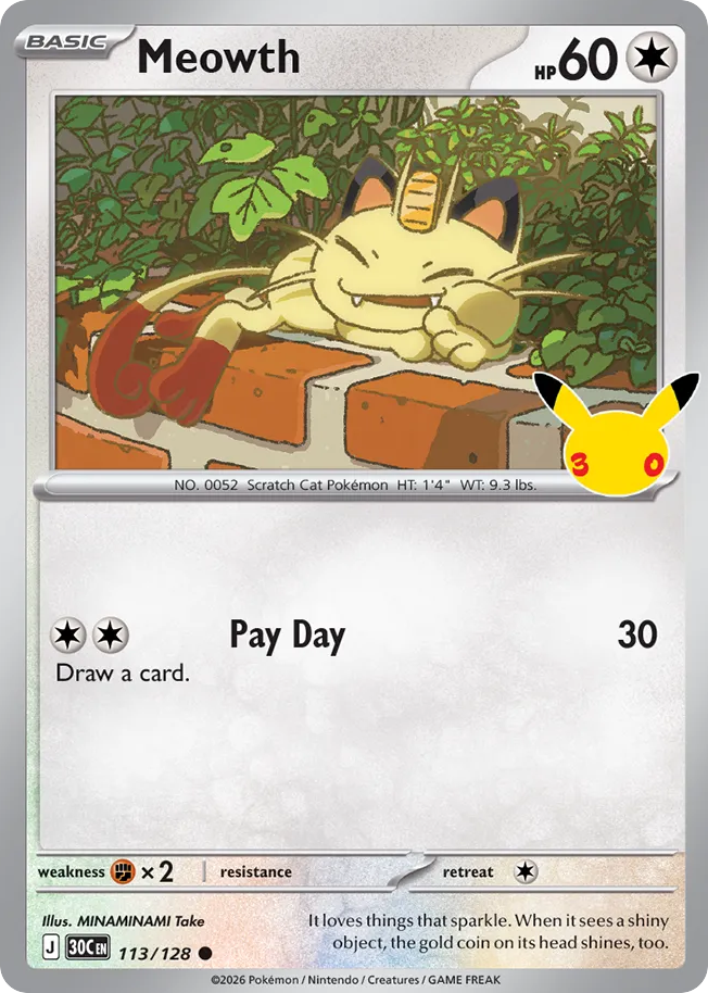 Meowth 113/128 — 30th Celebration Pokémon card