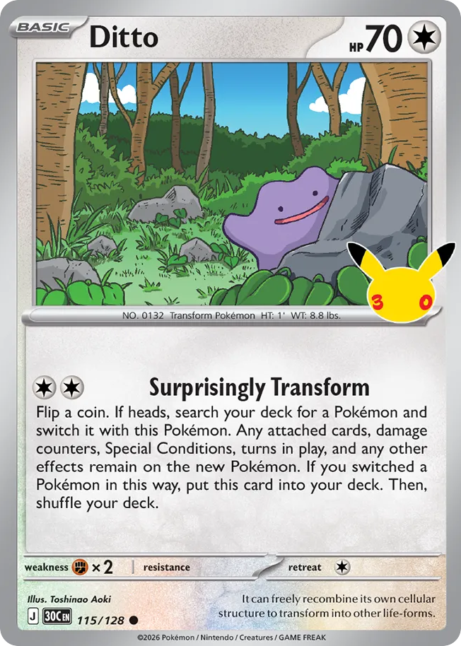 Ditto 115/128 — 30th Celebration Pokémon card
