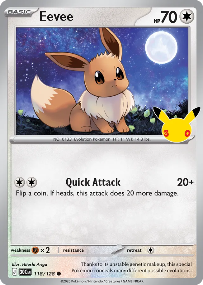Eevee 118/128 — 30th Celebration Pokémon card
