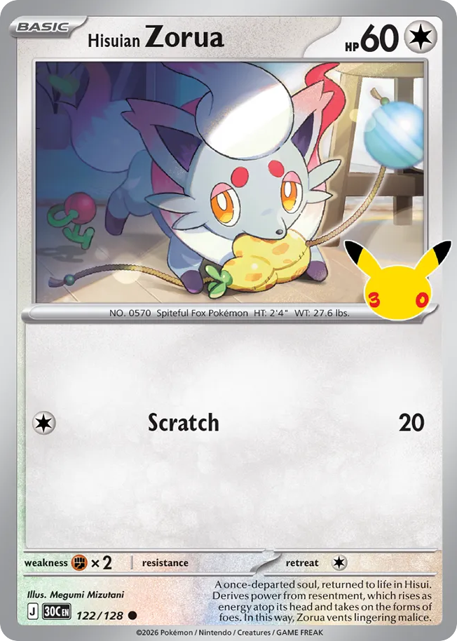 Hisuian Zorua 122/128 — 30th Celebration Pokémon card