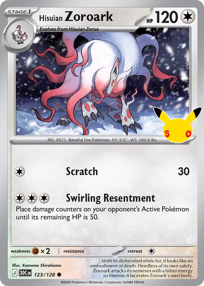 Hisuian Zoroark 123/128 — 30th Celebration Pokémon card