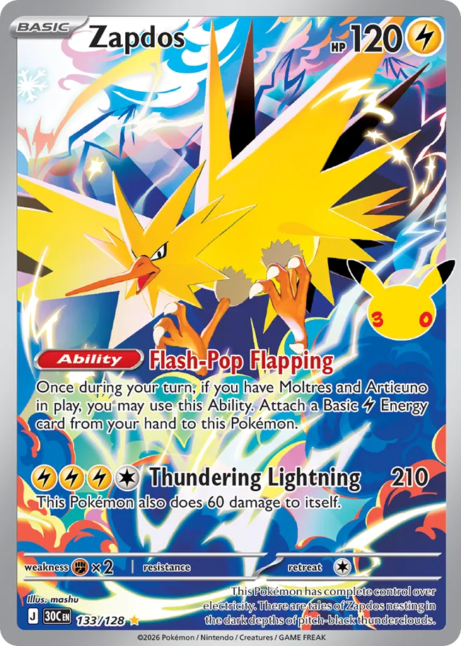 Zapdos 133/128 — 30th Celebration Pokémon card