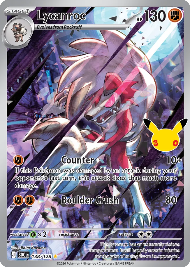 Lycanroc 138/128 — 30th Celebration Pokémon card