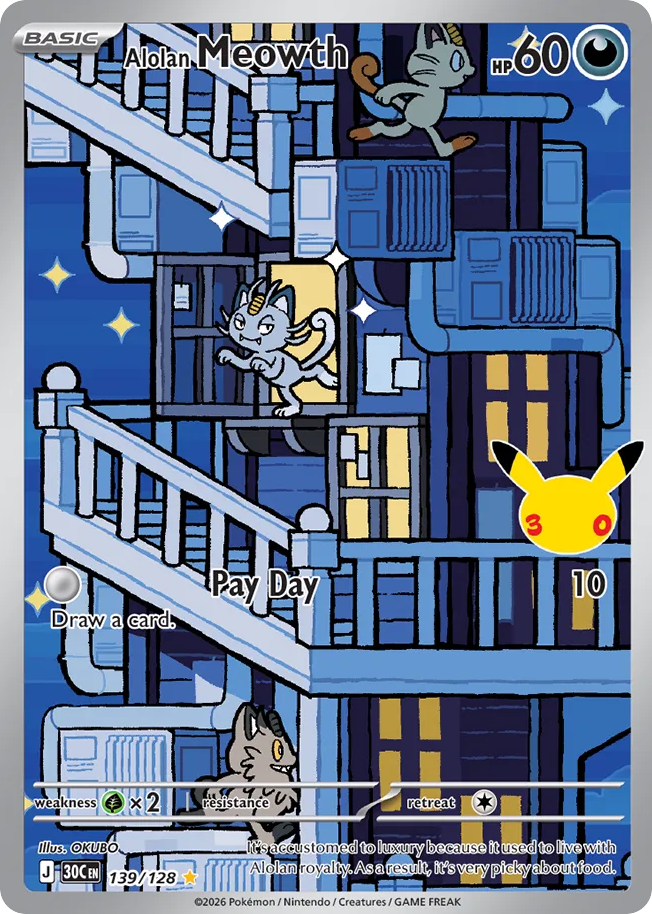 Alolan Meowth 139/128 — 30th Celebration Pokémon card