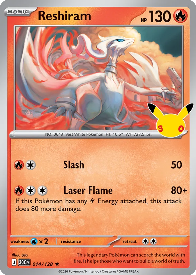 Reshiram 14/128 — 30th Celebration Pokémon card