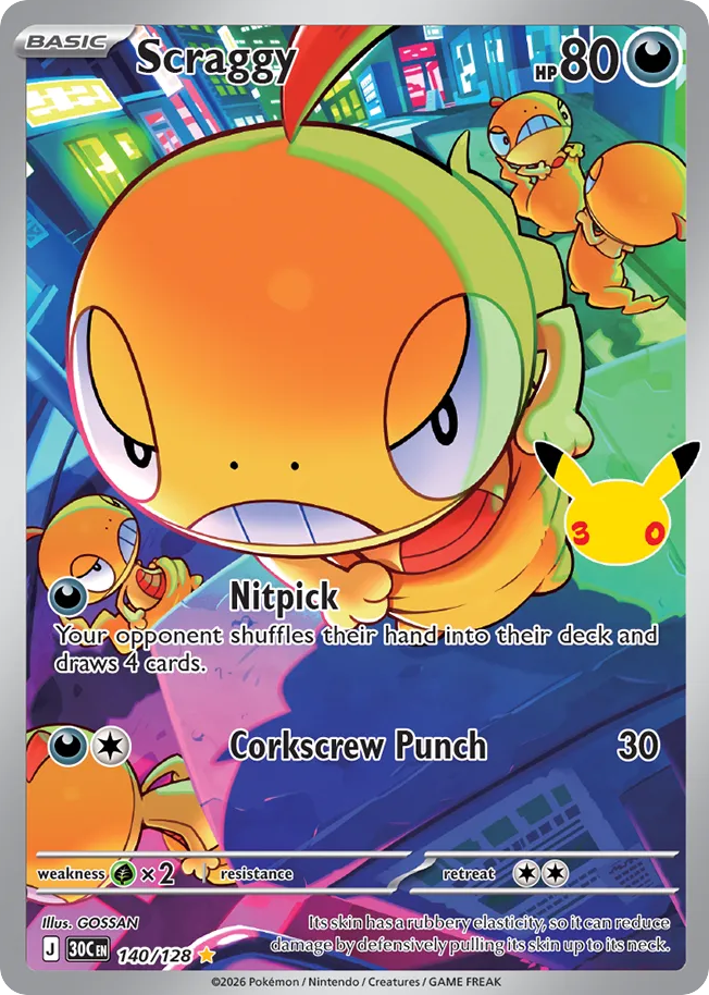 Scraggy 140/128 — 30th Celebration Pokémon card