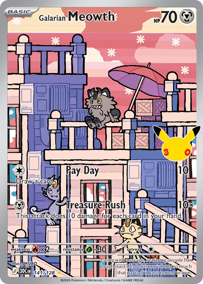 Galarian Meowth 141/128 — 30th Celebration Pokémon card