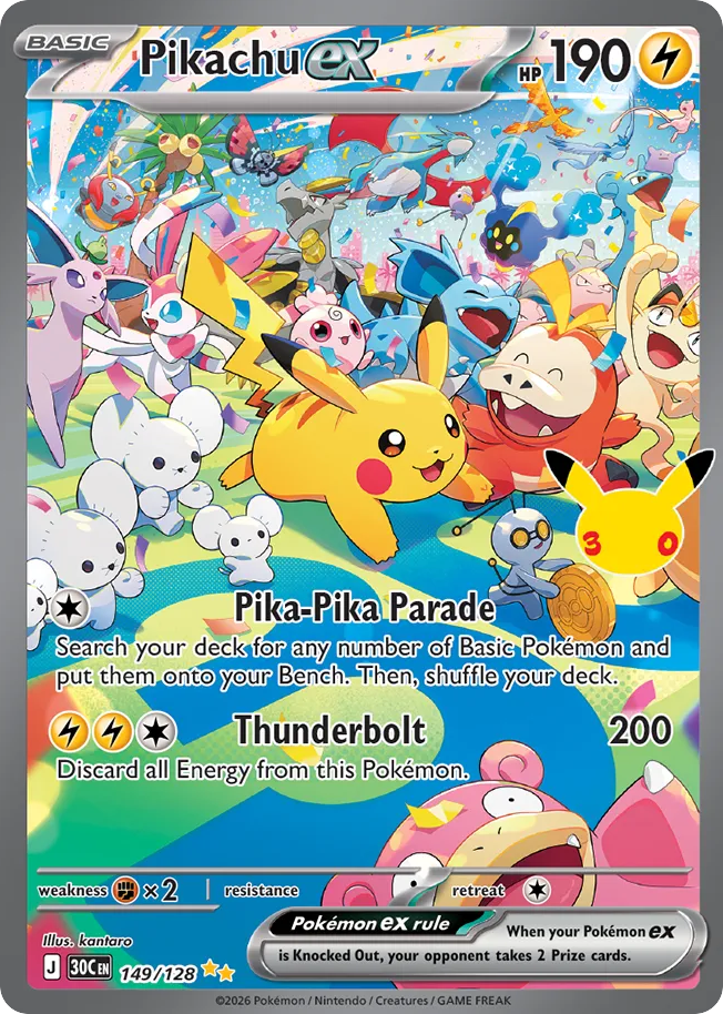 Pikachu ex 149/128 — 30th Celebration Pokémon card