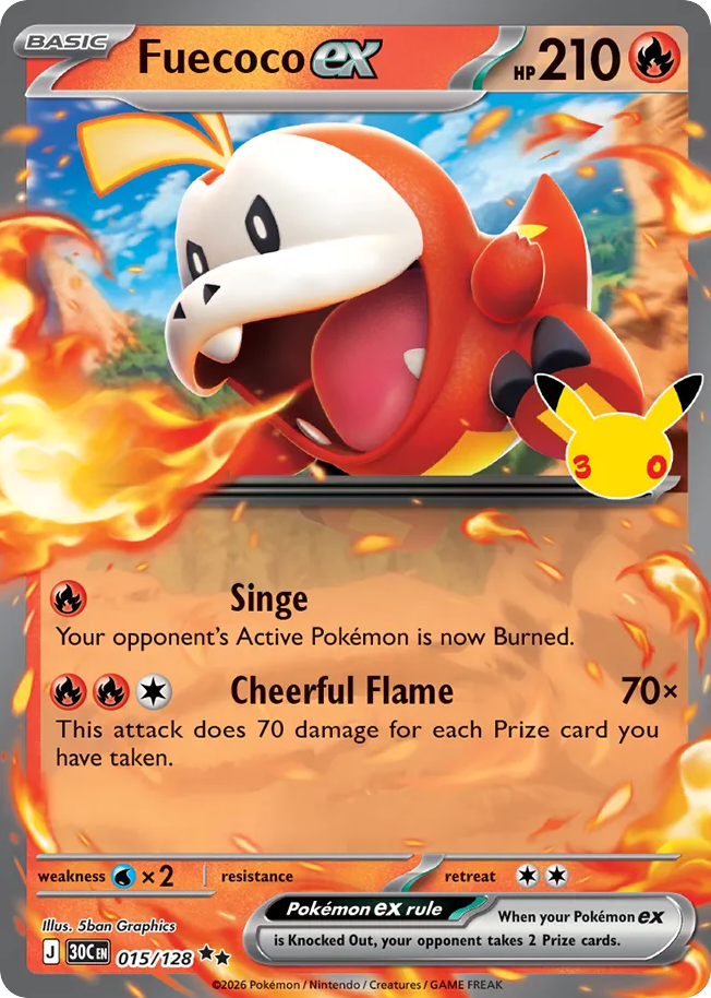Fuecoco ex 15/128 — 30th Celebration Pokémon card