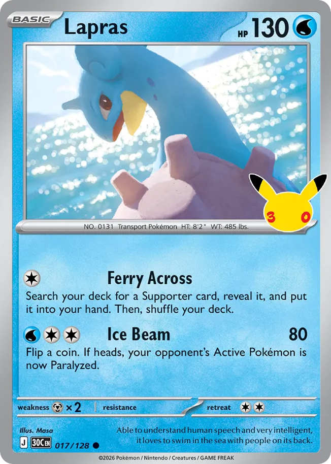 Lapras 17/128 — 30th Celebration Pokémon card