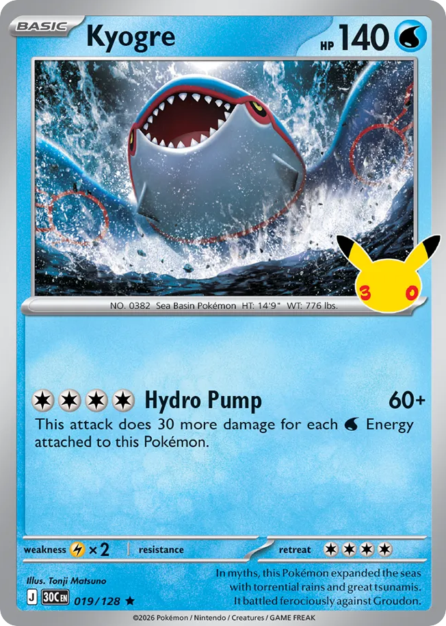 Kyogre 19/128 — 30th Celebration Pokémon card