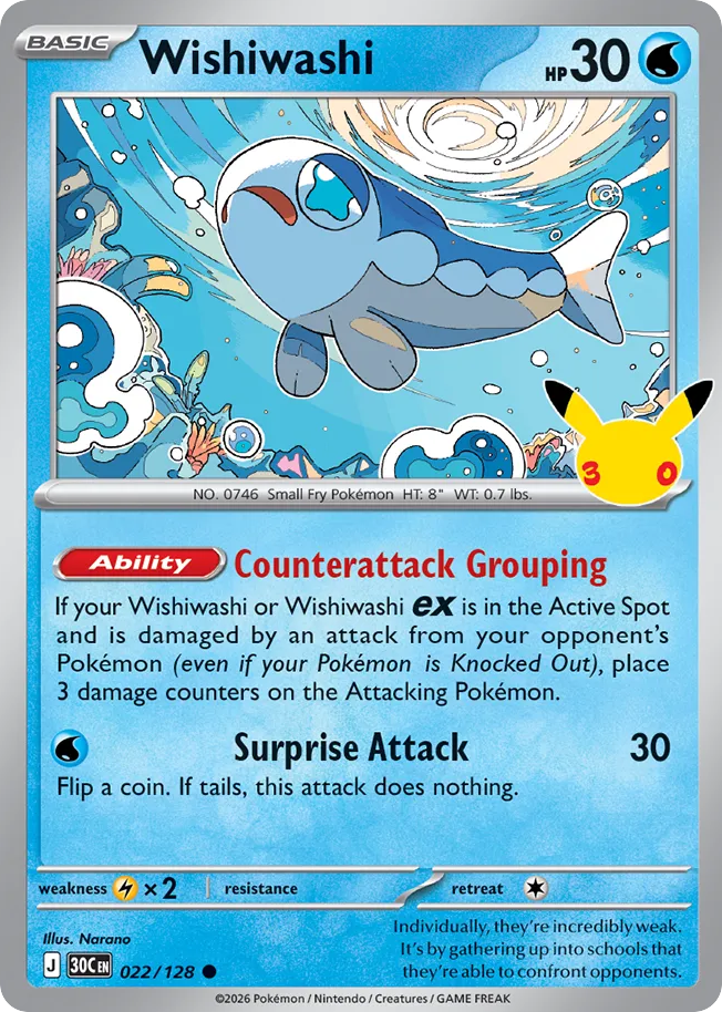 Wishiwashi 22/128 — 30th Celebration Pokémon card