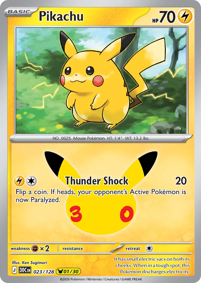 Pikachu 23/128 — 30th Celebration Pokémon card