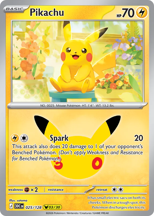 Pikachu 25/128 — 30th Celebration Pokémon card