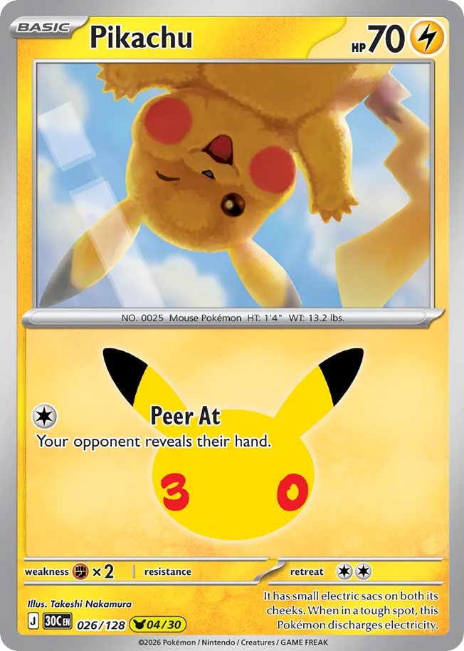 Pikachu 26/128 — 30th Celebration Pokémon card