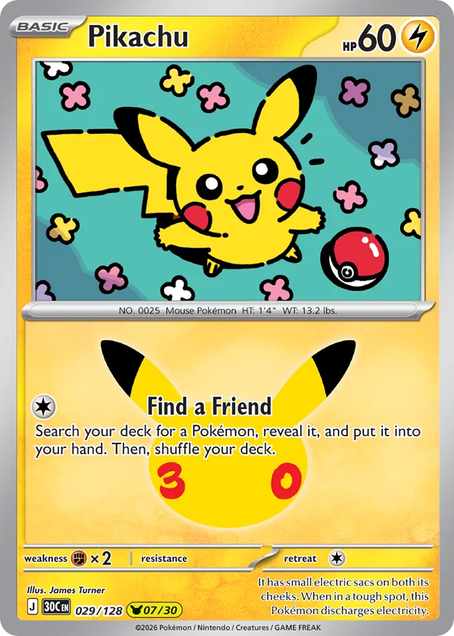 Pikachu 29/128 — 30th Celebration Pokémon card