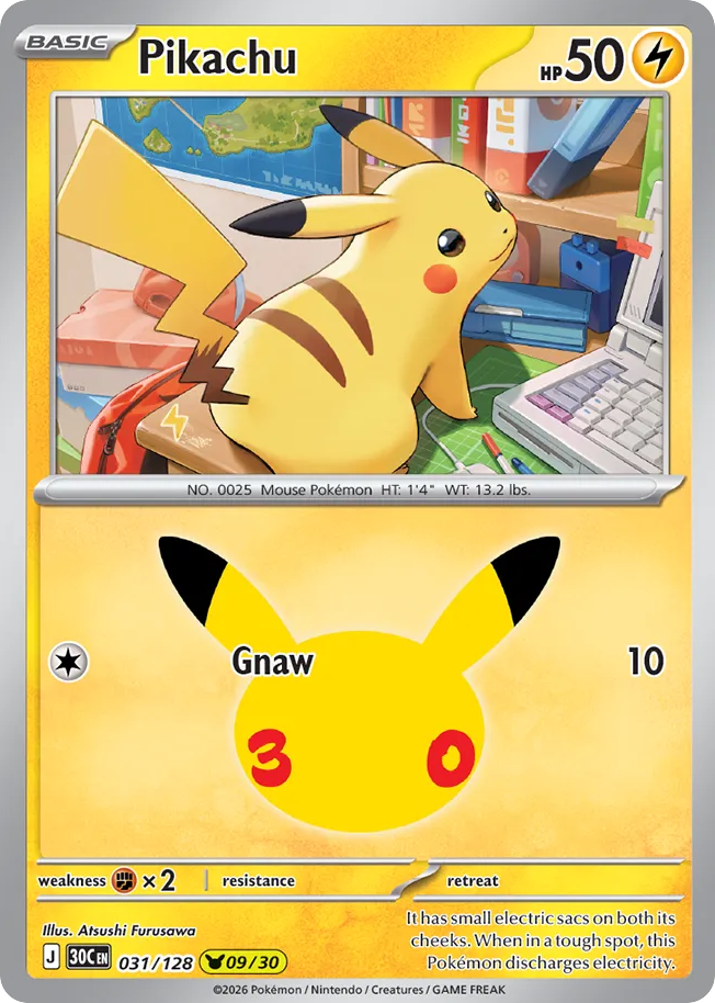 Pikachu 31/128 — 30th Celebration Pokémon card