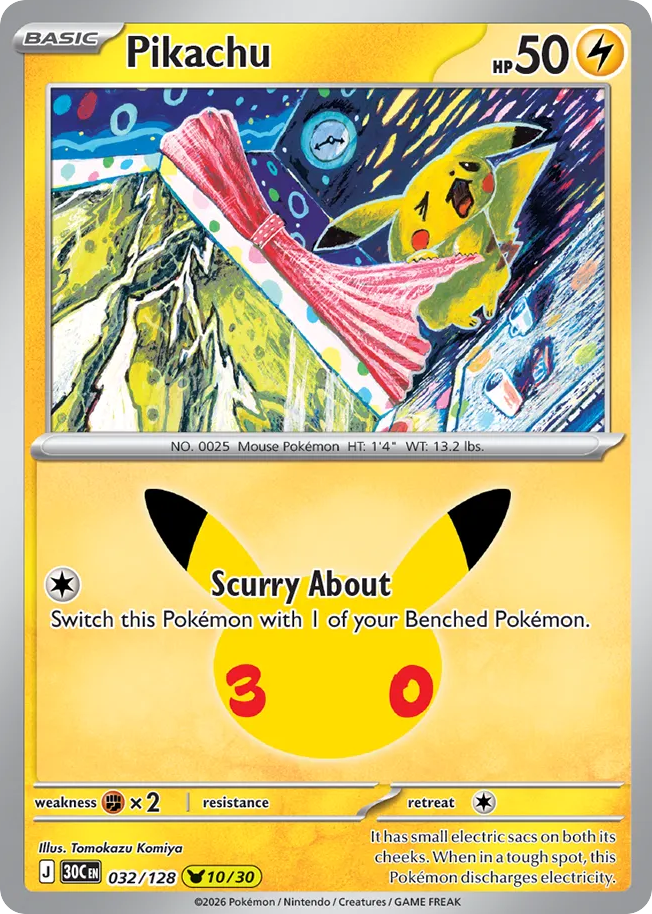 Pikachu 32/128 — 30th Celebration Pokémon card