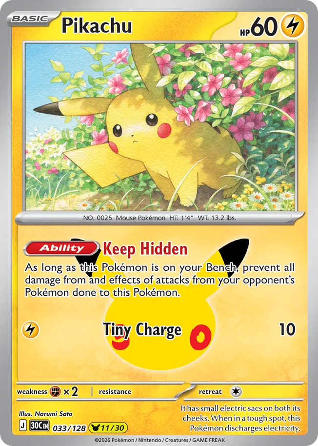 Pikachu 33/128 — 30th Celebration Pokémon card