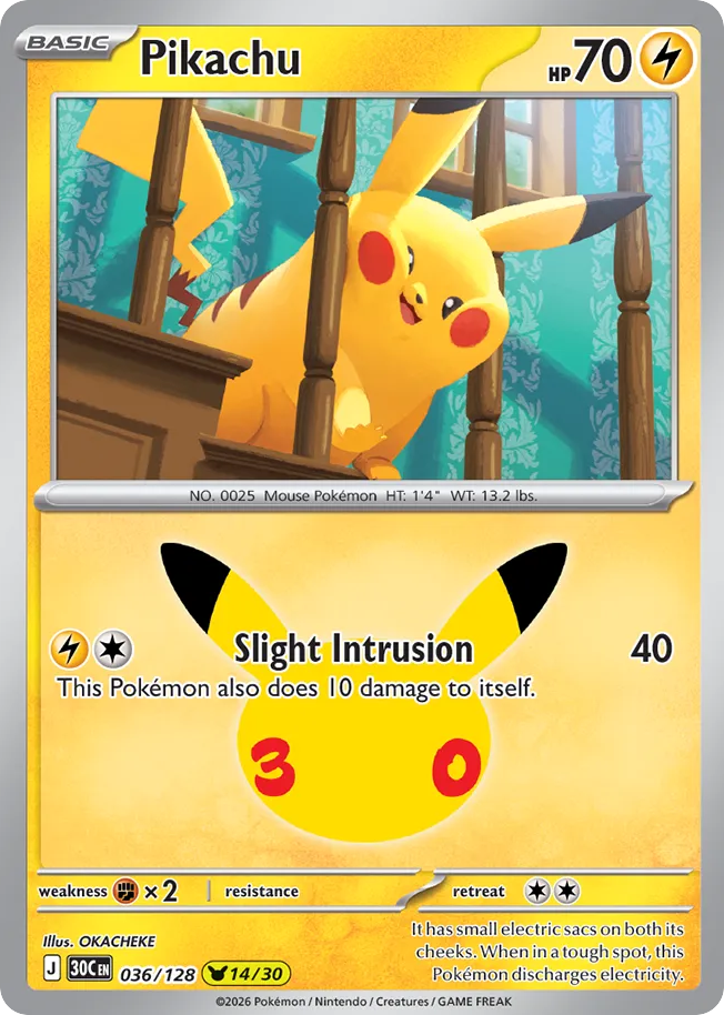 Pikachu 36/128 — 30th Celebration Pokémon card