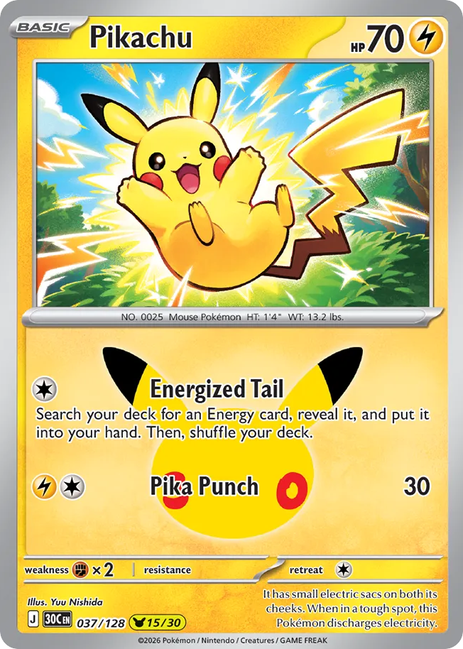 Pikachu 37/128 — 30th Celebration Pokémon card