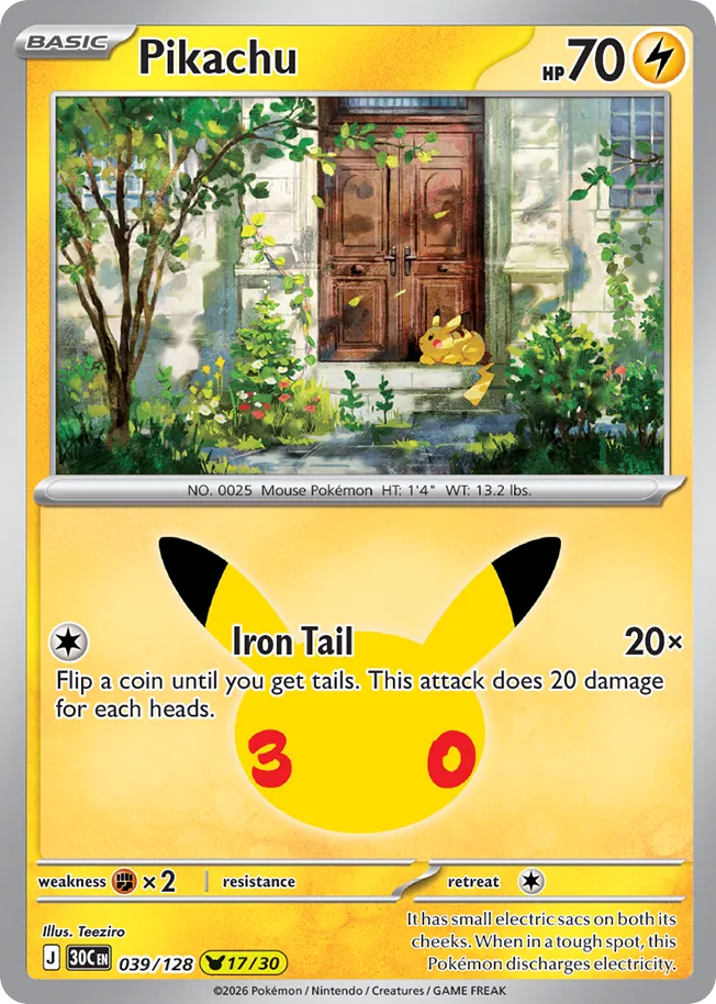 Pikachu 39/128 — 30th Celebration Pokémon card
