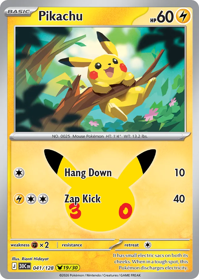 Pikachu 41/128 — 30th Celebration Pokémon card