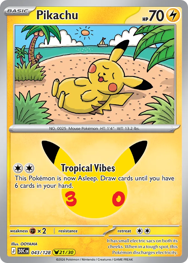 Pikachu 43/128 — 30th Celebration Pokémon card