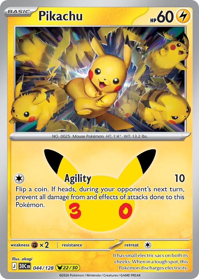 Pikachu 44/128 — 30th Celebration Pokémon card