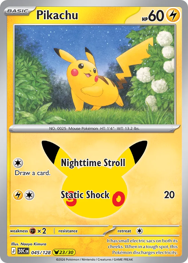Pikachu 45/128 — 30th Celebration Pokémon card