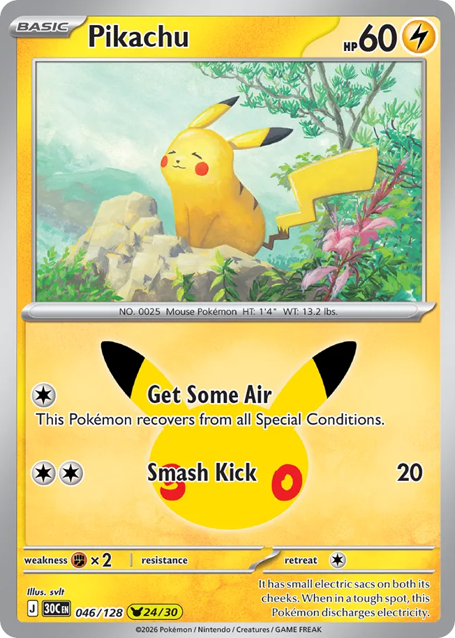 Pikachu 46/128 — 30th Celebration Pokémon card