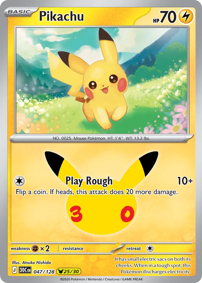 Pikachu 47/128 — 30th Celebration Pokémon card