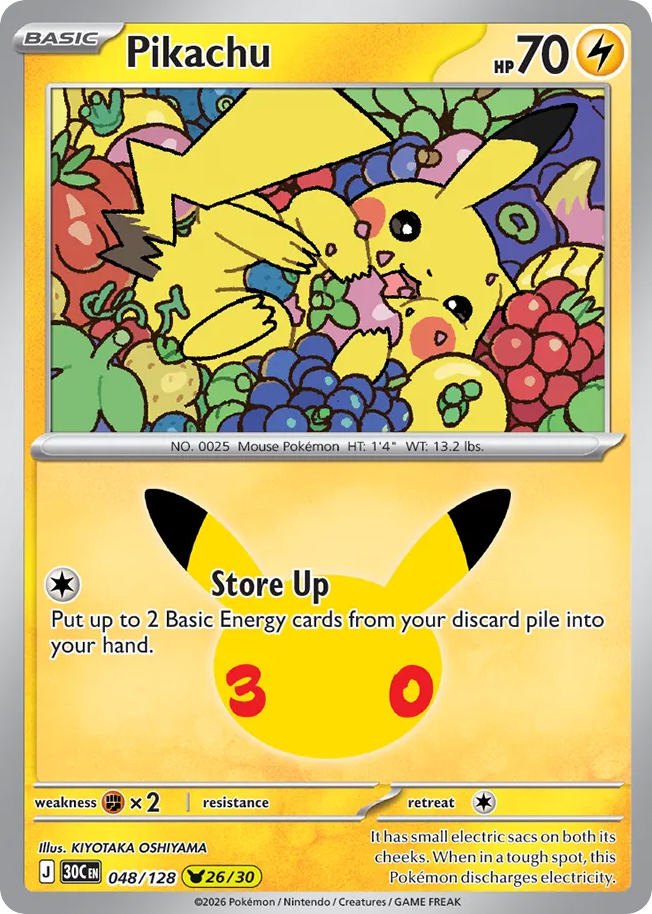 Pikachu 48/128 — 30th Celebration Pokémon card
