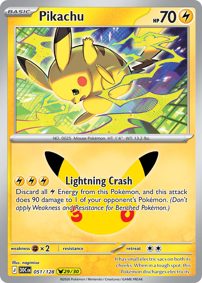 Pikachu 51/128 — 30th Celebration Pokémon card