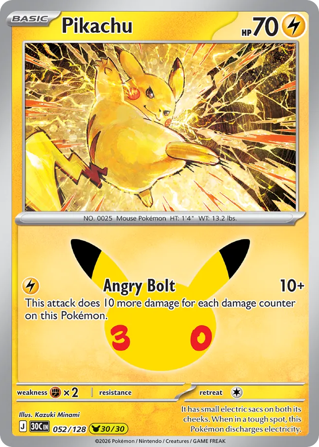 Pikachu 52/128 — 30th Celebration Pokémon card