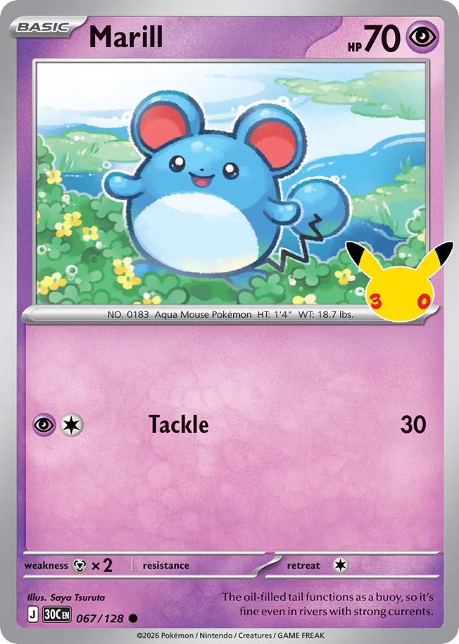 Marill 67/128 — 30th Celebration Pokémon card