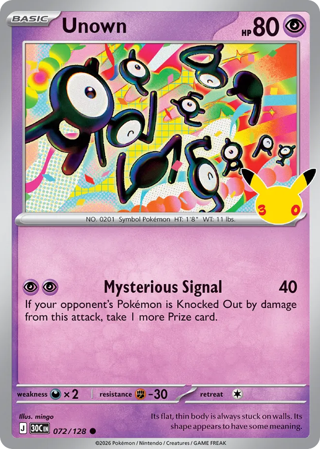 Unown 72/128 — 30th Celebration Pokémon card