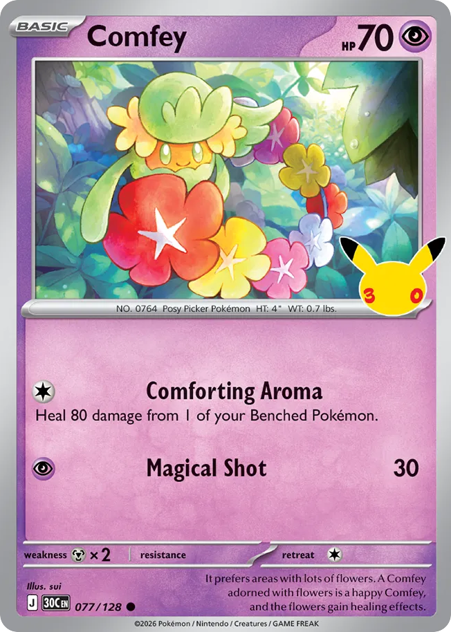 Comfey 77/128 — 30th Celebration Pokémon card
