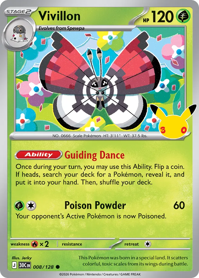 Vivillon 8/128 — 30th Celebration Pokémon card