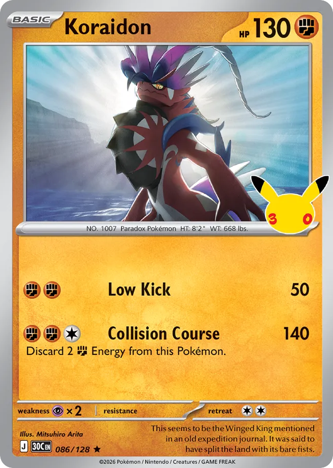 Koraidon 86/128 — 30th Celebration Pokémon card