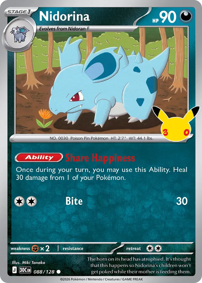 Nidorina 88/128 — 30th Celebration Pokémon card