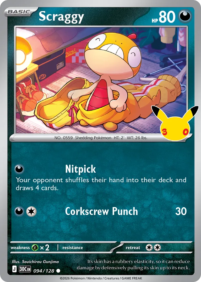 Scraggy 94/128 — 30th Celebration Pokémon card