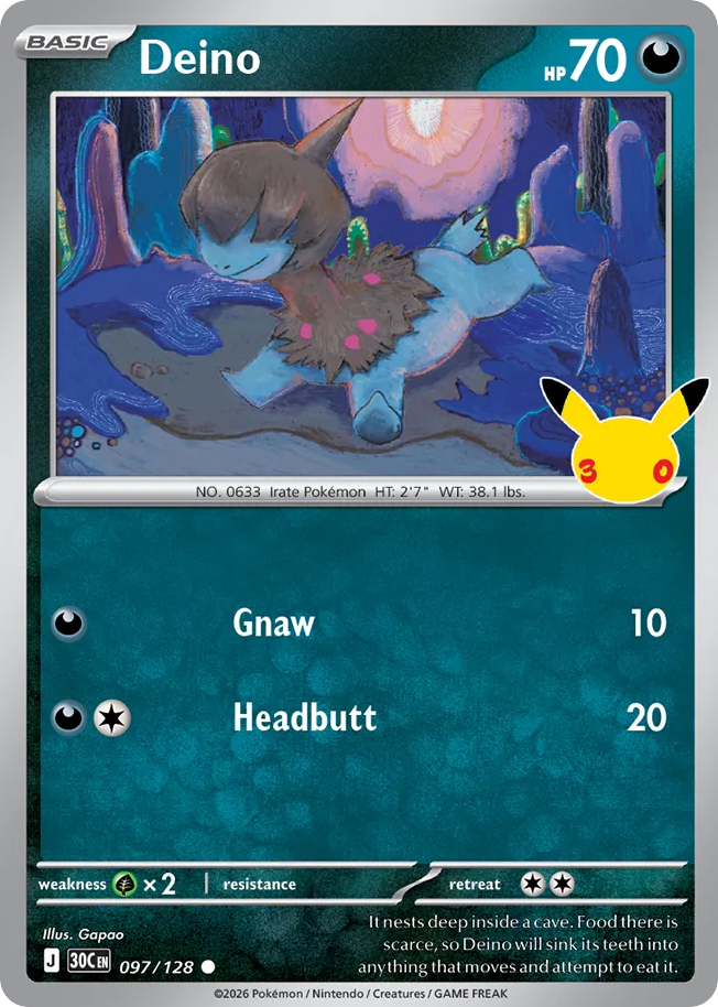 Deino 97/128 — 30th Celebration Pokémon card