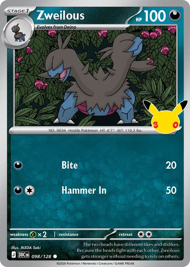 Zweilous 98/128 — 30th Celebration Pokémon card