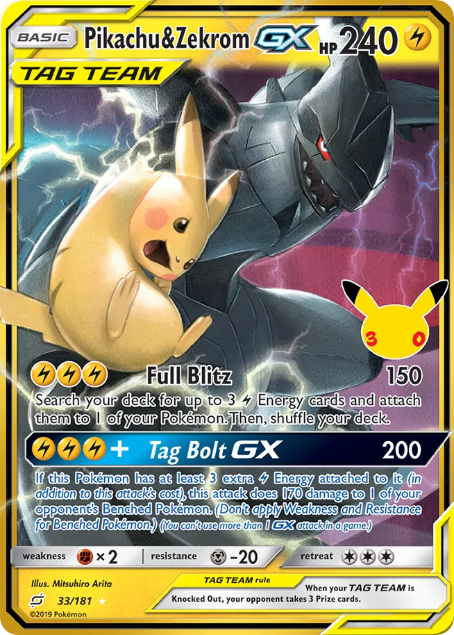 Pikachu & Zekrom-GX CC33/128 — 30th Celebration Pokémon card