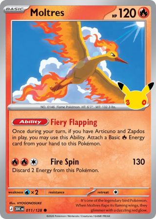 Moltres 11/128 — 30th Celebration Pokémon card