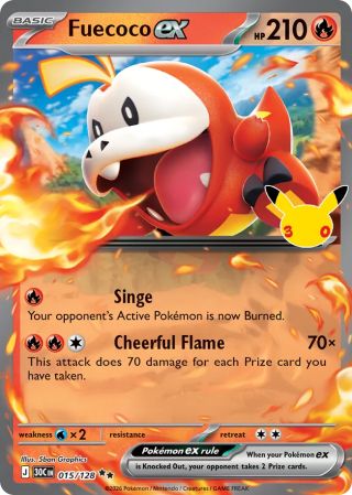 Fuecoco ex 15/128 — 30th Celebration Pokémon card
