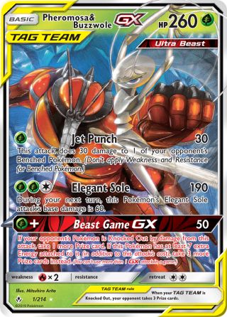 Pheromosa & Buzzwole-GX 1/214 — Unbroken Bonds Pokémon card