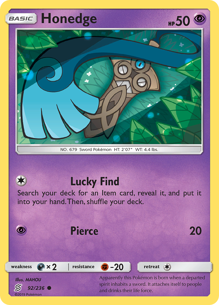 Honedge 92/236 — Unified Minds Pokémon card